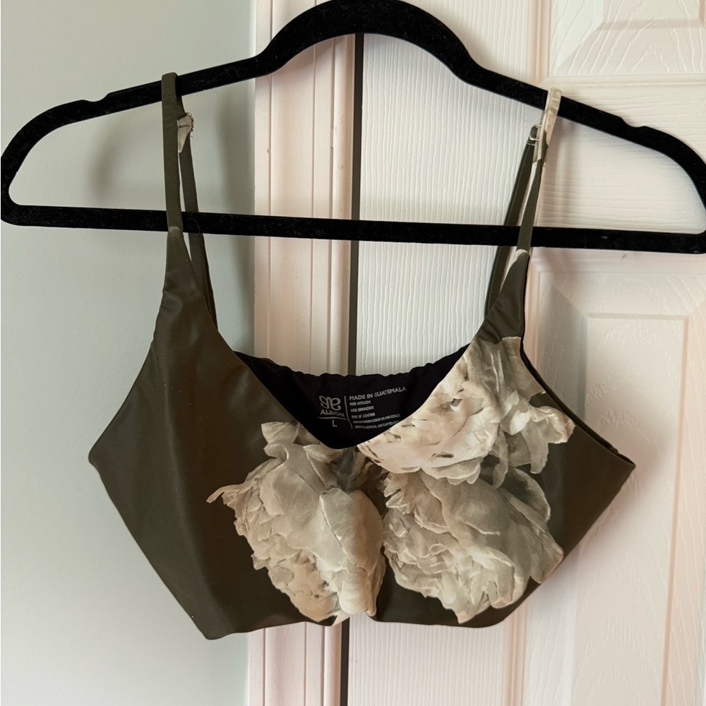 Albion Fit Rise Bralette Swim Top Large Green with white Flowers